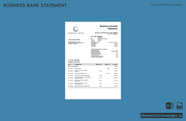 Beispiel eines Kontoauszugs der South African Imperial Bank (Word- und PDF-Datei)